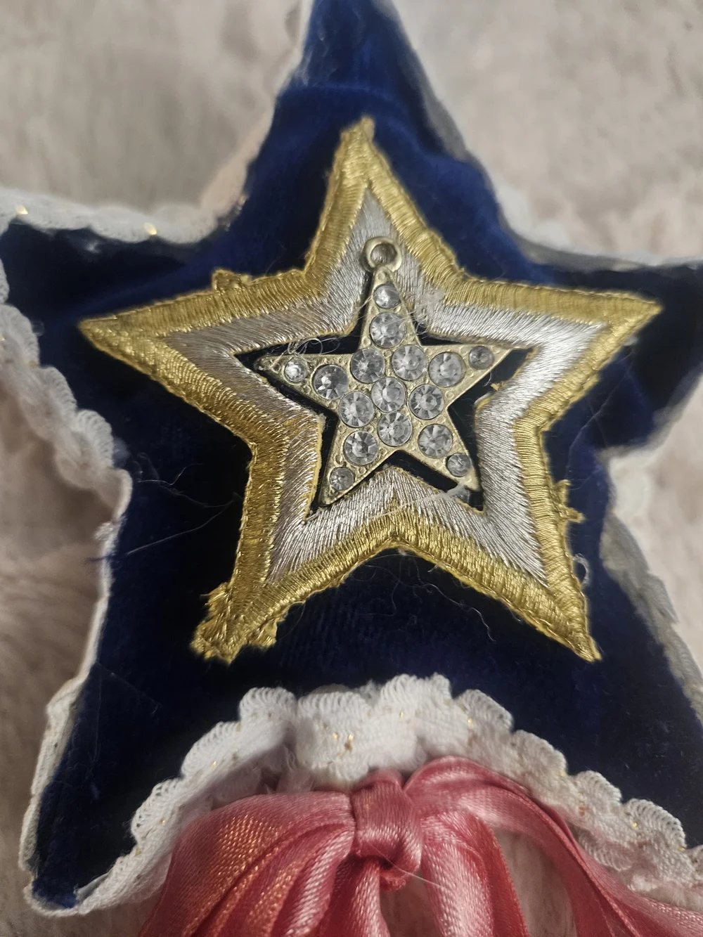 Decorative Star Pillow Wand with Gold Embroidery and Crystal Accent - Navy Blue